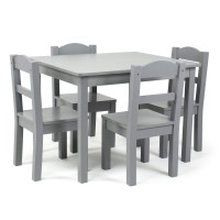 Humble Crew Kids Wood Table And 4 Chair Set, Grey