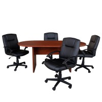 5 Piece Cherry Oval Conference Table Set with 4 Black LeatherSoftPadded Task Chairs