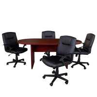 5 Piece Mahogany Oval Conference Table Set with 4 Black LeatherSoftPadded Task Chairs