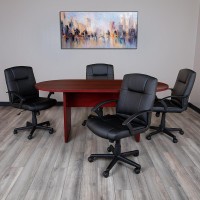 5 Piece Mahogany Oval Conference Table Set with 4 Black LeatherSoftPadded Task Chairs