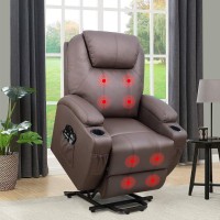 Flamaker Power Lift Recliner Chair Pu Leather With Massage For Elderly Ergonomic Lounge Chair Classic Single Sofa With 2 Cup Hol