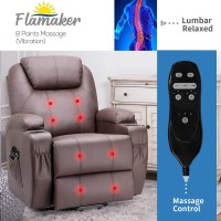 Flamaker Power Lift Recliner Chair Pu Leather With Massage For Elderly Ergonomic Lounge Chair Classic Single Sofa With 2 Cup Hol