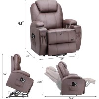 Flamaker Power Lift Recliner Chair Pu Leather With Massage For Elderly Ergonomic Lounge Chair Classic Single Sofa With 2 Cup Hol