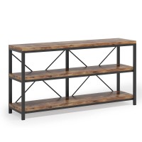 55 Inches Long Sofa Table With Storage Shelves, 3 Tiers Industrial Rustic Console Table With Open Shelves, Three Decorative Shelf, Open Tv Shelf For Living Room, Hallway, Book