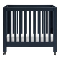 Babyletto Origami Mini Portable Folding Crib With Wheels In Navy, 2 Adjustable Mattress Positions, Greenguard Gold Certified