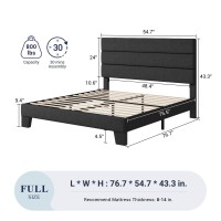 Allewie Full Size Platform Bed Frame With Fabric Upholstered Headboard And Wooden Slats Support Fully Upholstered Mattress Foun