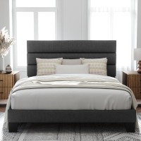 Allewie Queen Size Platform Bed Frame With Fabric Upholstered Headboard And Wooden Slats Support Fully Upholstered Mattress Fou