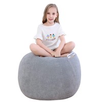 Sanmadrola Stuffed Animal Storage Bean Bag Chair Cover (No Filler) For Kids And Adults.Soft Premium Corduroy Stuffable Beanbags For Organizing Children Plush Toys Or Memory Foam Small 100L (Grey)