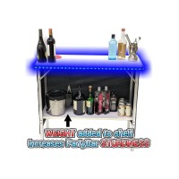 Partypong Folding Portable Party Bar W/ 16 Led Light Colors & Wireless Remote, White Surface, Black & Hawaiian Bar Skirts, And Storage Shelf - Single