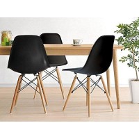 Inspirer Studio Set of 6 New 17 inch SeatDepth Eiffel Style Side Chair with Natural Wood Legs Eiffel Chair Shell Top Chairs (Combo Black)