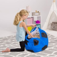 Posh Creations Kids Stuffed Animal Storage Bean Bag Chair Cover - Childrens Toy Organizer, Medium-27In, Sports Soccer Ball Blue And Black