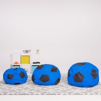 Posh Creations Kids Stuffed Animal Storage Bean Bag Chair Cover - Childrens Toy Organizer, Medium-27In, Sports Soccer Ball Blue And Black