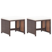 vidaXL Garden Stools 2 pcs with Cushions Poly Rattan Brown 46417