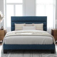 Allewie Queen Size Platform Bed Frame With Fabric Upholstered Headboard And Wooden Slats Support Fully Upholstered Mattress Fou