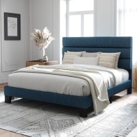 Allewie Queen Size Platform Bed Frame With Fabric Upholstered Headboard And Wooden Slats Support Fully Upholstered Mattress Fou