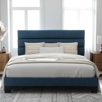 Allewie King Size Platform Bed Frame With Fabric Upholstered Headboard And Wooden Slats Support Fully Upholstered Mattress Foun