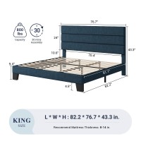 Allewie King Size Platform Bed Frame With Fabric Upholstered Headboard And Wooden Slats Support Fully Upholstered Mattress Foun