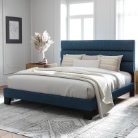 Allewie King Size Platform Bed Frame With Fabric Upholstered Headboard And Wooden Slats Support Fully Upholstered Mattress Foun