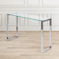 Uptown Club Polished Stainless Steel Legs And Durable Glass Top, Modern Home Furniture For The Hallway, Entryway Or Behind The Sofa, 47