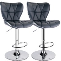 Leopard Shell Back Adjustable Swivel Bar Stools, Padded With Back, Set Of 2 (Grey-Hot-Stamping Cloth)