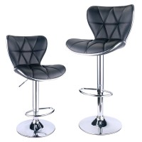 Leopard Shell Back Adjustable Swivel Bar Stools, Padded With Back, Set Of 2 (Grey-Hot-Stamping Cloth)