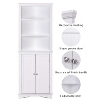 Spirich Tall Corner Cabinet With Doors And Shelves, Freestanding Corner Storage Cabinet For Bathroom, Kitchen, Living Room, White