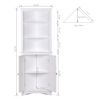 Spirich Tall Corner Cabinet With Doors And Shelves, Freestanding Corner Storage Cabinet For Bathroom, Kitchen, Living Room, White