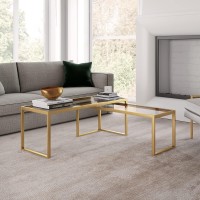 Henn&Hart Rectangular Nested Coffee Table In Brass, Modern Coffee Tables For Living Room, Studio Apartment Essentials