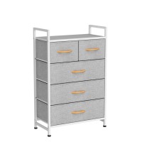 Azl1 Life Concept Storage Dresser Furniture Unit - Large Standing Organizer Chest For Bedroom, Office, Living Room, And Closet - 5 Drawers Removable Fabric Bins - Light Grey