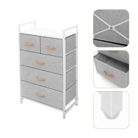 Azl1 Life Concept Storage Dresser Furniture Unit - Large Standing Organizer Chest For Bedroom, Office, Living Room, And Closet - 5 Drawers Removable Fabric Bins - Light Grey