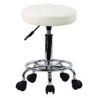 Kktoner Round Rolling Stool Chair Pu Leather Height Adjustable Swivel Drafting Work Spa Shop Salon Stools With Wheels Office Chair Small (White)