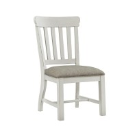 Slat Back wCushion Seat in Rustic White French Oak Set of 2