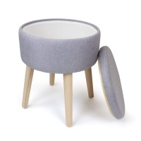 Humble Crew Upholstered Round Storage Ottoman With Tray, Velvet Grey