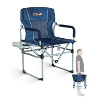 Iclimb Heavy Duty Compact Camping Folding Mesh Chair With Side Table And Handle (Navy, 2Pc)