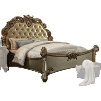 Button Tufted Baroque California King Bed with Scrolled Trim Legs, Gold