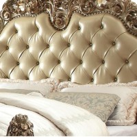 Button Tufted Baroque California King Bed with Scrolled Trim Legs, Gold