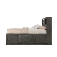 Panel Design Eastern King Size Bed with Bookcase and Drawers, Taupe Brown