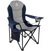 Coastrail Outdoor Camping Chair Oversized Padded Folding Quad Arm Chairs With Lumbar Back Support, Cooler Bag, Cup Holder & Side Pocket, Extra Head Pocket, Supports 400 Lbs (Blue, Modern)