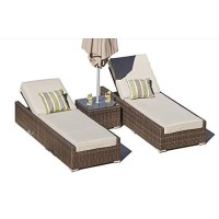 Homeroots Pe Rattan Aluminum 78 X 29 X 28 Brown 3Piece Outdoor Armless Chaise Lounge Set With Cushions