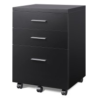 Devaise 3 Drawer File Cabinet For Home Office, Wood Under Desk Filing Cabinet, Rolling Printer Stand With Wheels, Black