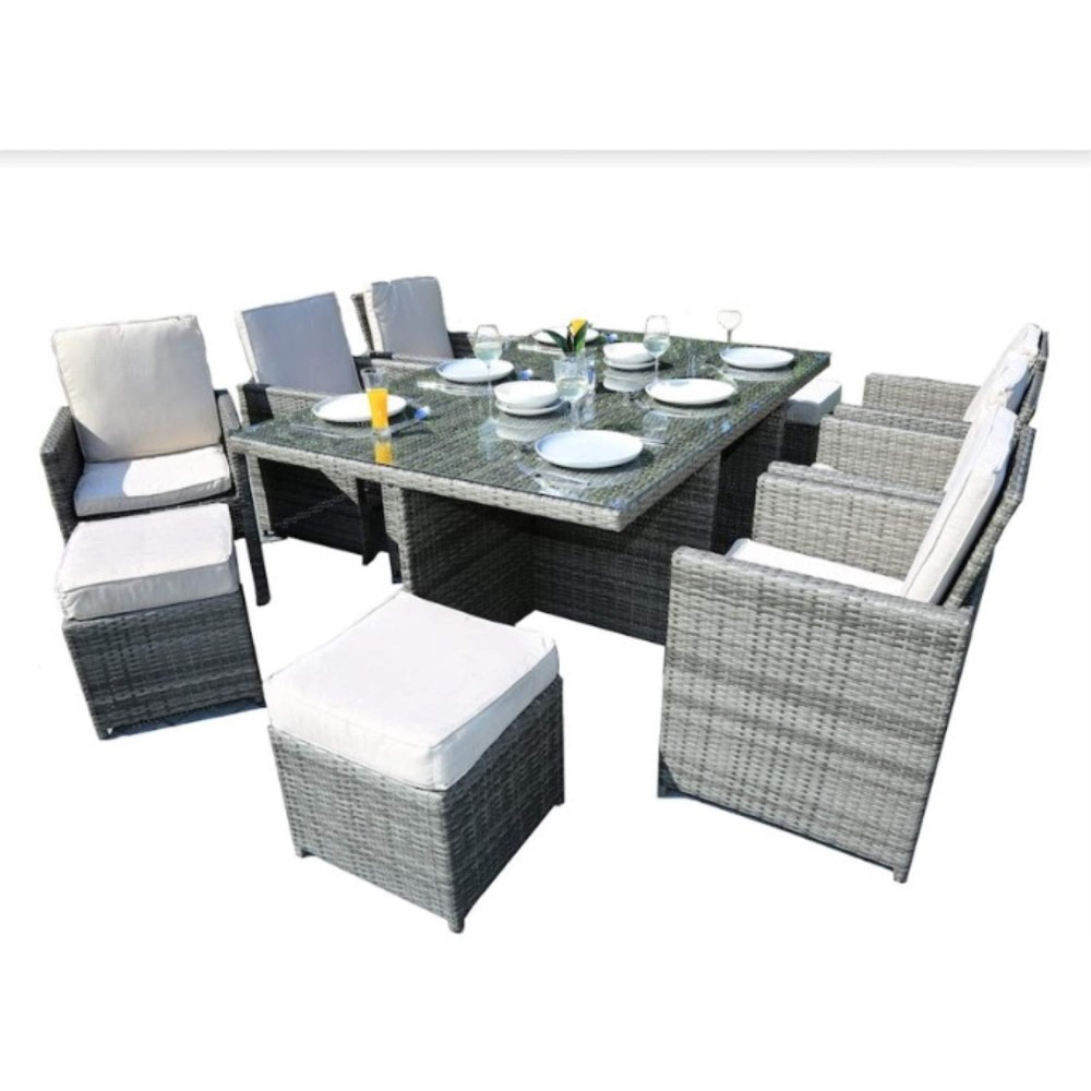 Homeroots 129 X 76 X 46 Gray 11-Piece Outdoor Dining Set With Cushions