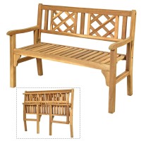 Giantex Outdoor Bench, Patio Wooden Bench, 4 Ft Foldable Acacia Wood Garden Bench, Outside Loveseat With Curved Backrest And Armrest, 705Lbs Weight Capacity, Park Bench For Outdoors, Porch, Balcony
