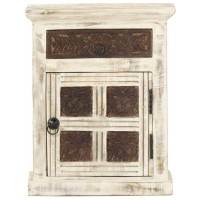 Vidaxl Solid Mango Wood Bedside Cabinet With Door And Drawer - Vintage Style White Bedroom Nightstand Offering Ample Storage Space With Classic Carved Pattern Design - Assembled