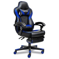 Elecwish Computer Gaming Chair With Footrest, Reclining Gamer Chair For Adults, Ergonomic High Back Gaming Desk Chair With Lumbar Support, Headrest Pu Leather 90-150 Degree Tilt (Blue)