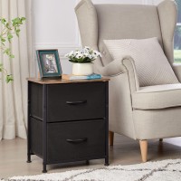 Somdot Nightstand With 2 Drawers, Bedside Table Small Dresser With Removable Fabric Bins For Bedroom Nursery Closet Living Room - Sturdy Steel Frame, Wood Top, Pull Handle - Black/Rustic Brown