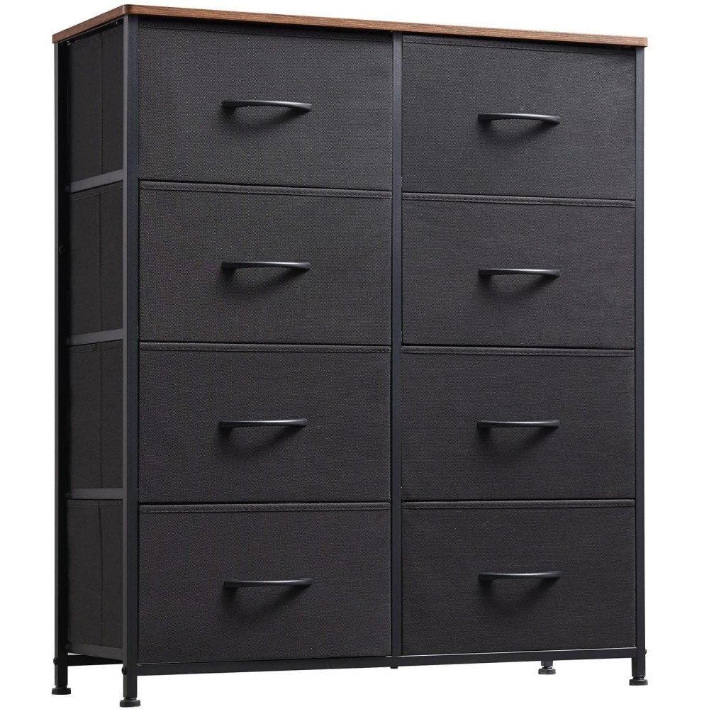 Somdot Dresser For Bedroom With 8 Drawers, 4-Tier Wide Storage Chest Of Drawers With Removable Fabric Bins For Closet Nursery Bedside Living Room Laundry Entryway Hallway, Black/Rustic Brown