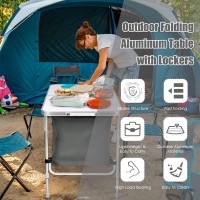 Goplus Folding Camping Table With Storage, Aluminum Outdoor Camp Table With 2-Level Adjustable Height, Lightweight Portable Foldable Picnic Table For Tailgating Beach Bbq Party Rv