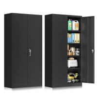 Intergreat Black Metal Storage Cabinet With Lock 72 Tall Lockable Garage Storage Cabinet With Doors And Shelves Cabinets For