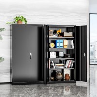 Intergreat Black Metal Storage Cabinet With Lock 72 Tall Lockable Garage Storage Cabinet With Doors And Shelves Cabinets For