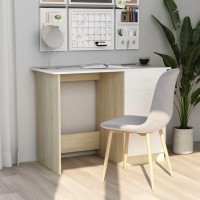 vidaXL Desk, Standing Computer Desk with Drawer, Home Office Desk, Workstation for Living Room Bedroom, Modern, White and Sonoma Oak Engineered Wood
